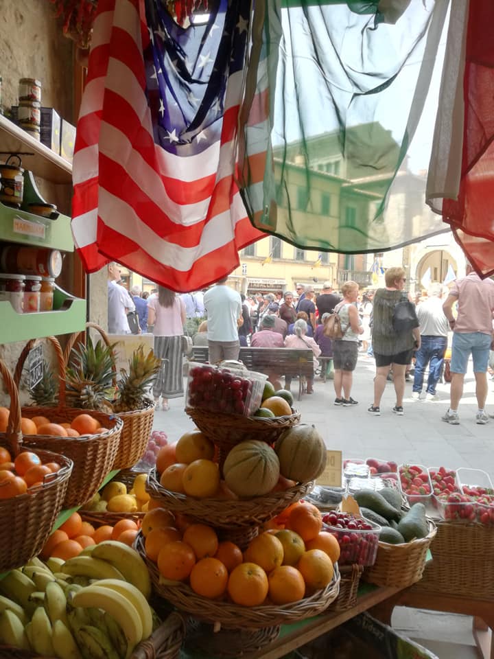 Fresh fruit and local produce at Nunziatina's shop on Piazza della Repubblica, Cortona